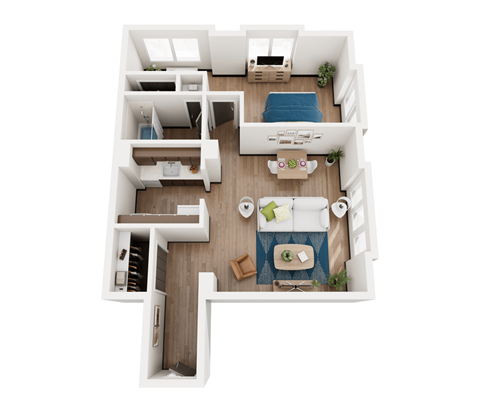 Floor plan for 1 bed, 1 bath, 580 sqft